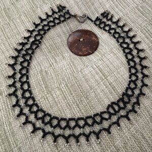 Chic Black Beaded Crochet Choker Necklace